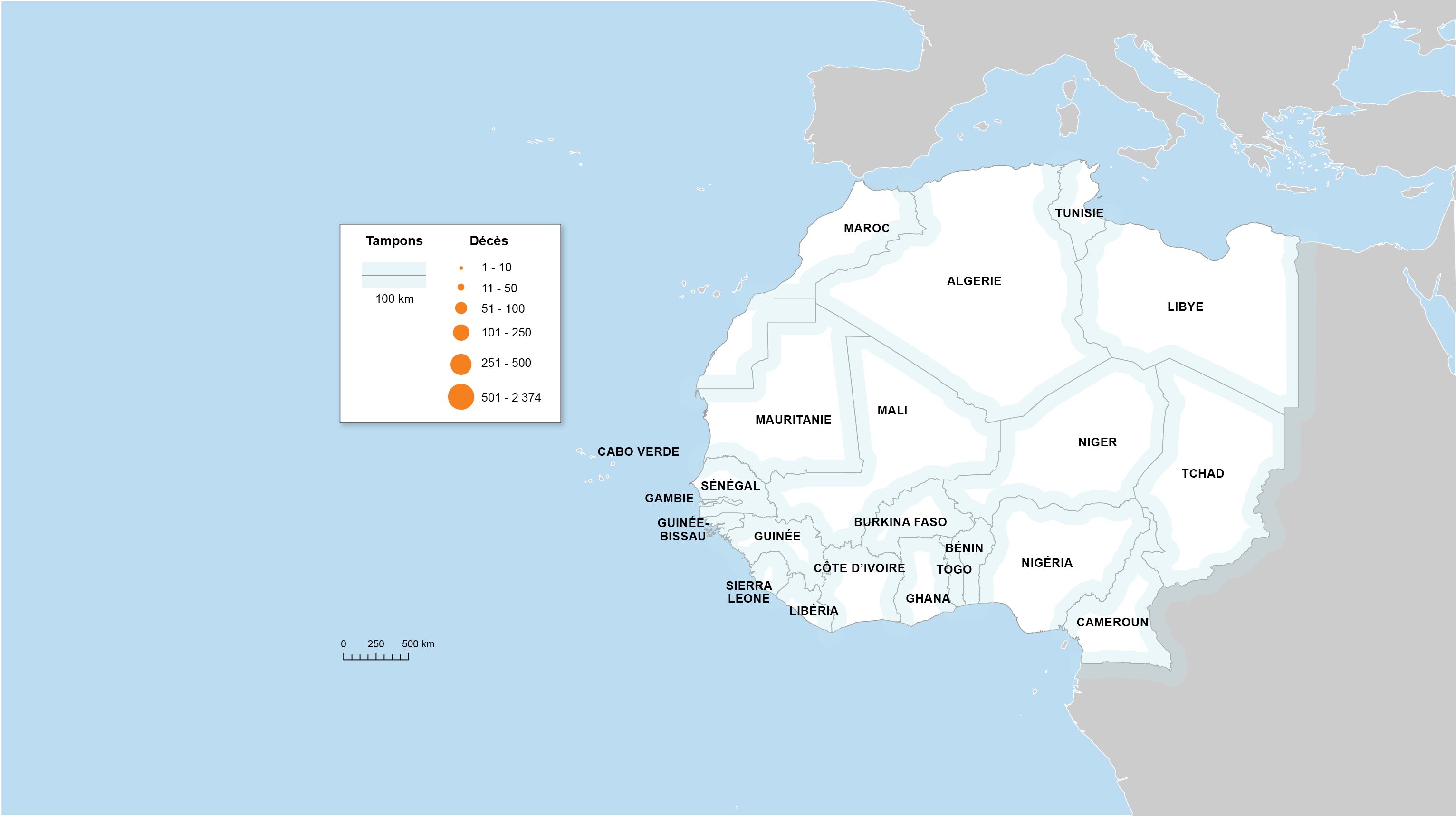 Carte montrant les zones tampons